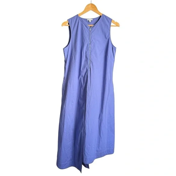 Tyler boe Cynthia Midi Wrap Dress Women Sz Medium Iris Blue Sleeveless 1/2 Zip - Picture 2 of 13